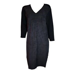 Vince Camuto Dress Womens Size XL‎ Solid All Black Suede Look Front Pullover